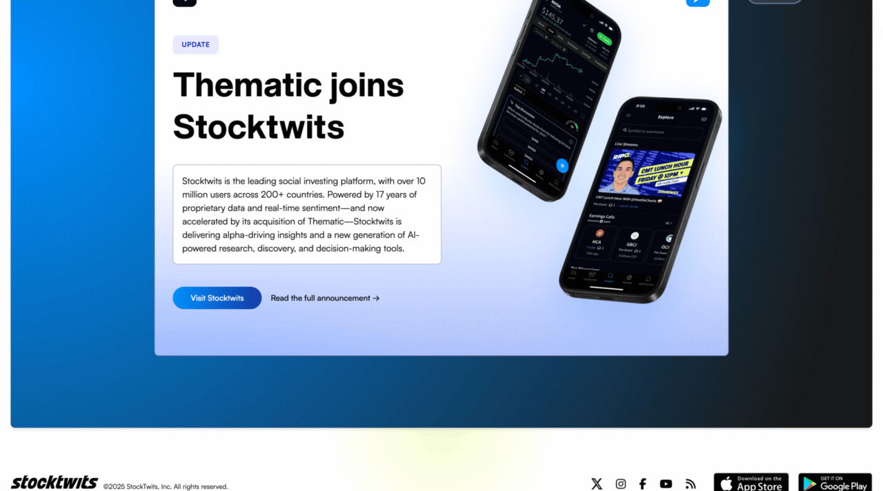 Stocktwits Acquires Thematic..An AI-Powered Research Platform
